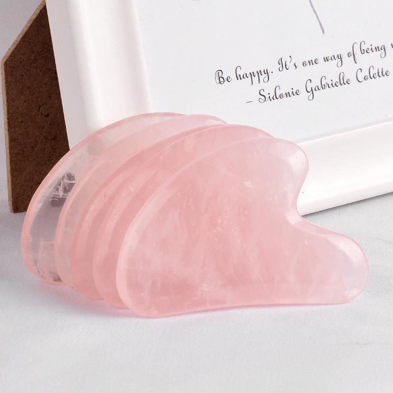 Pink Crystal Jade Scraping Piece Little Finger Heart-Shaped Gift Face Lifting and Acupuncture Massage Set