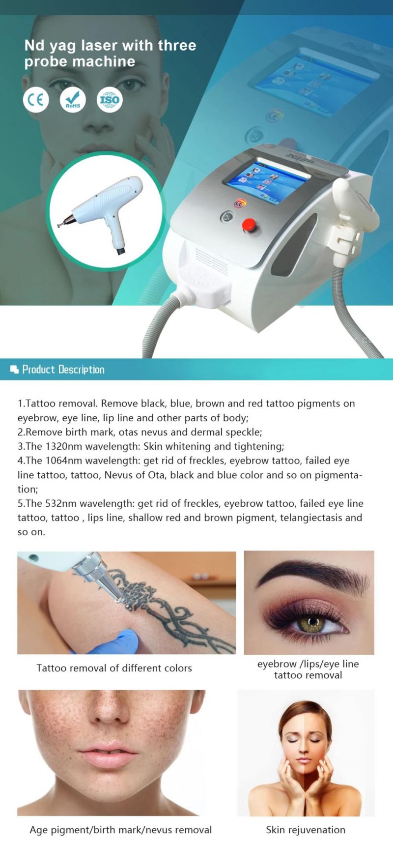 Tattoo Removal 1064nm 532nm Q Switched ND YAG Laser