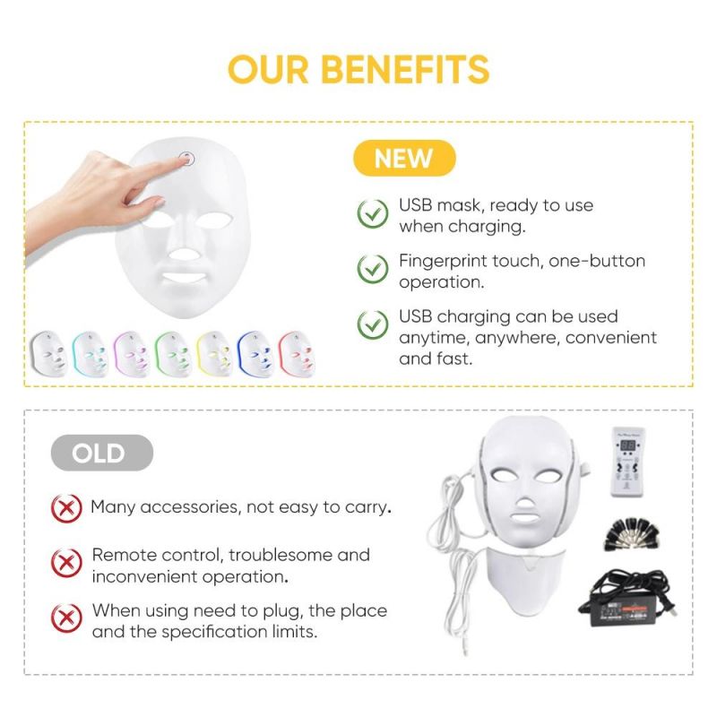 2022 New Arrivals Rechargeable 7 Color PDT LED Wireless Therapy Face Mask for Beauty