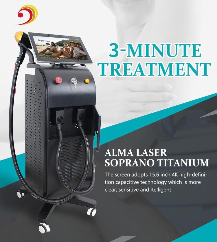 1064 808 755 Diode Laser Permanent 2 Handles Soprano Titanium Hair Removal Machine Good Price