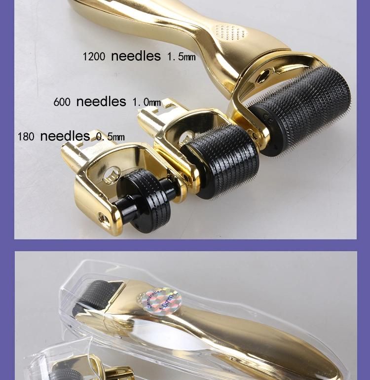 Gold 180/600/1200 Titanium Derma Roller Micro Needles Therapy 3 in 1 Derma Roller