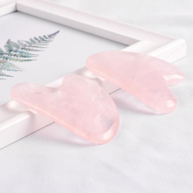 Pink Crystal Jade Scraping Piece Little Finger Heart-Shaped Gift Face Lifting and Acupuncture Massage Set