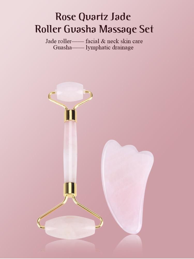 Rosee Quartz Jade Roller Guasha Set Facial Massager