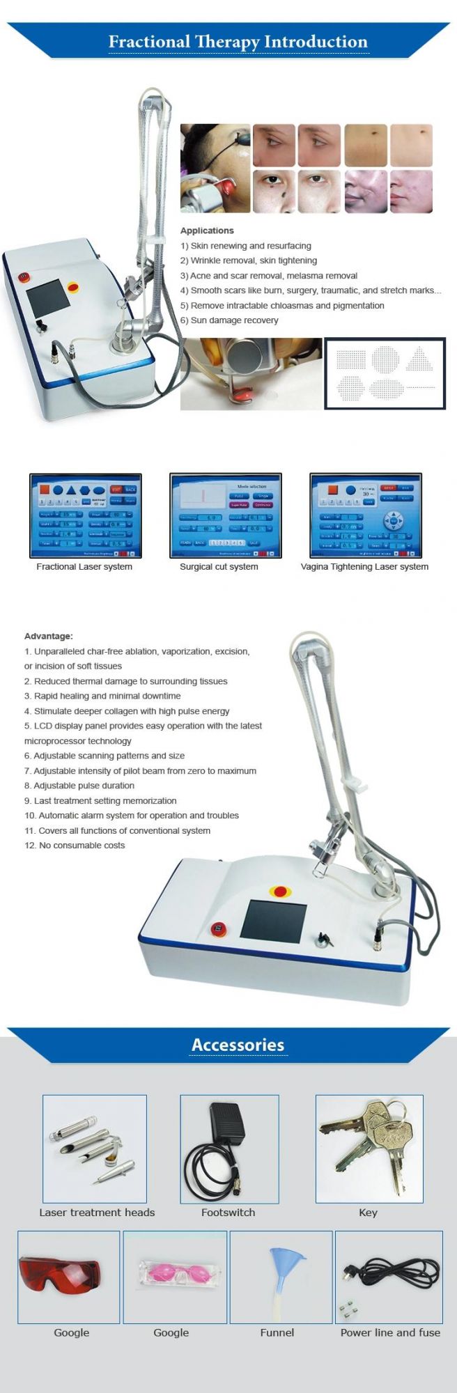 Portable RF Metal Tube CO2 Fractional Laser Machine Medical 40W