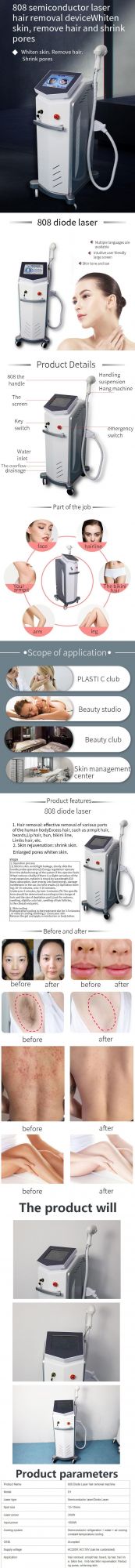 808nm Laser Beauty Quick Permanent Painless Hair Removal Machine
