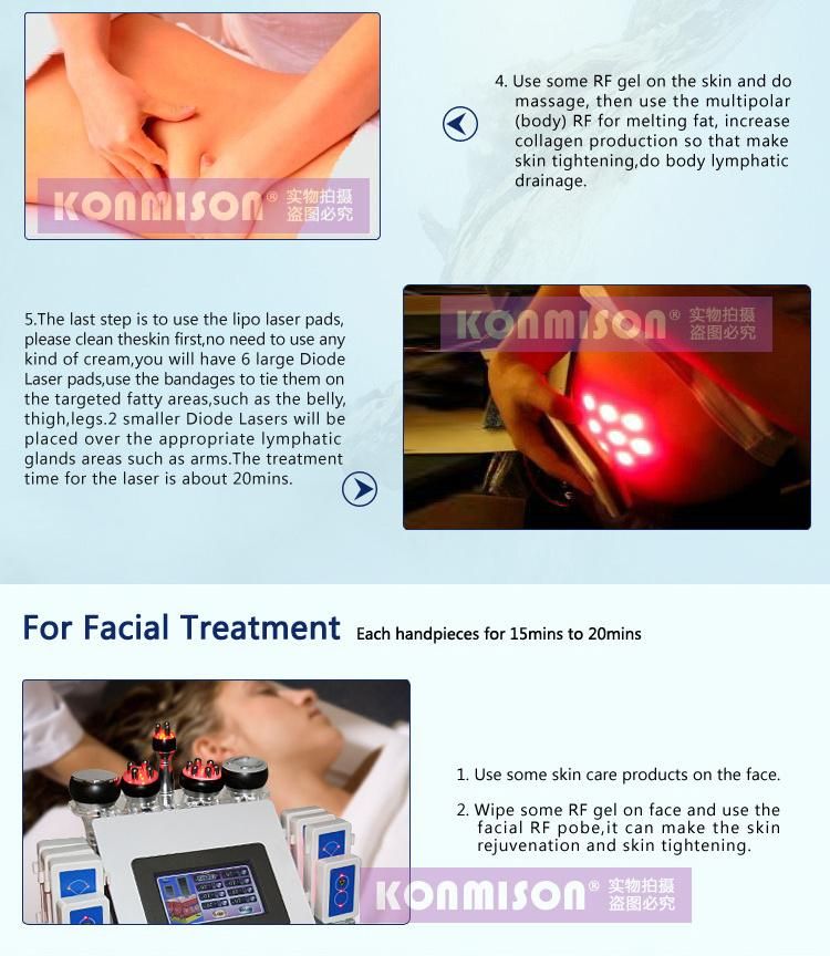 6 in 1 Cavitation RF Vacuum Lipo Laser Slimming Machine with Ce