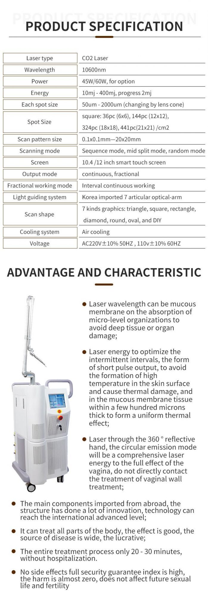 Newest Fractional CO2 Laser Equipment with Function Choose Independently