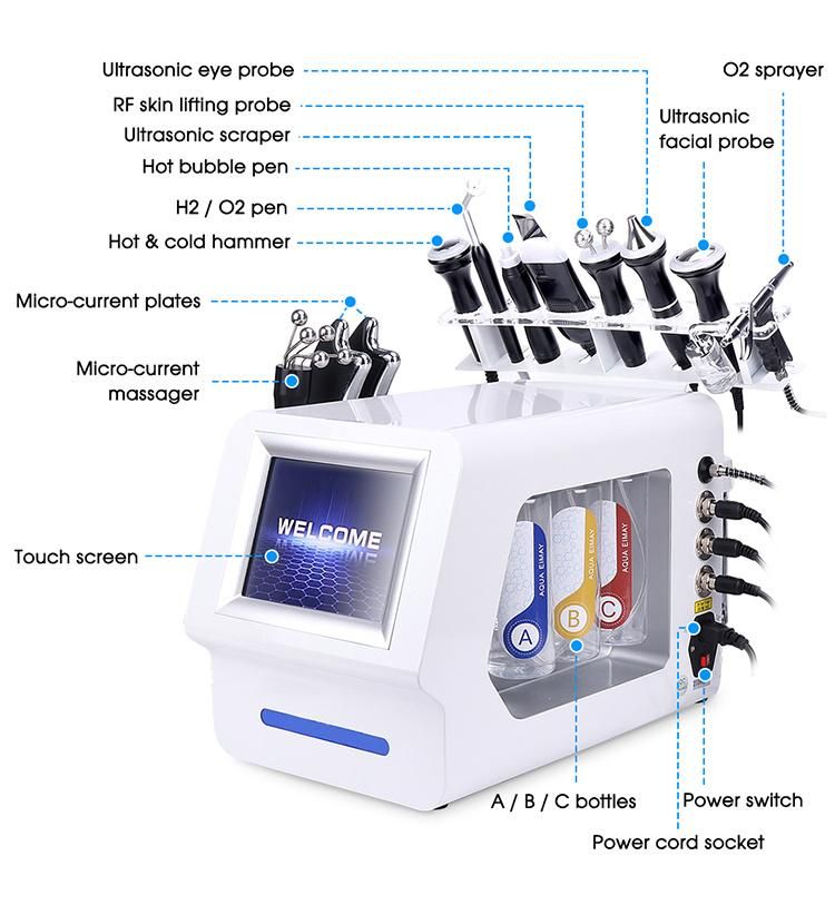 Beauty 10 in 1 Hydra Facial Machine Skin Care Hydrafacials Device with RF Ultrasonic Oxygen Injection
