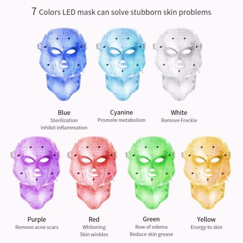 Beauty 7 Color LED Facial Mask Photon Light Skin Rejuvenation Therapy Facial Skin Care LED Light Mask with Neck