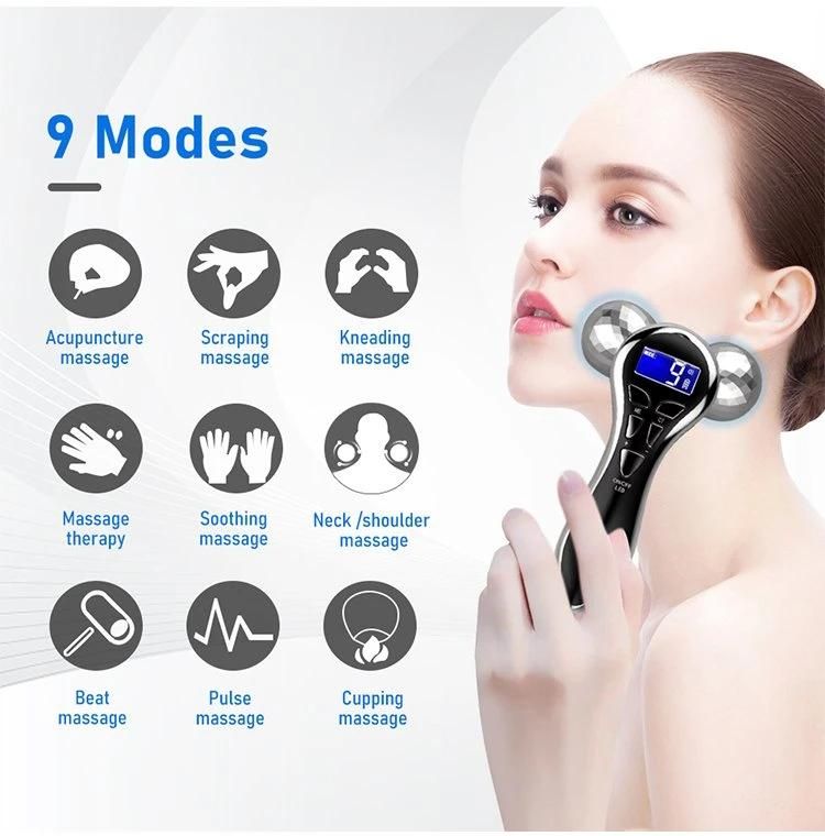 Wholesale OEM/ODM USB Rechargeable 4D Microcurrent Face Roller Vibration Massager Electric V Face Shaping Machine Home Use Beauty Equipment