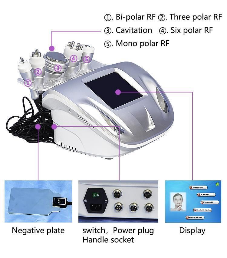 6 in 1 Vacuum Cavitation Bipolar Three Pole Multipolar RF Weight Loss Slimming Machine