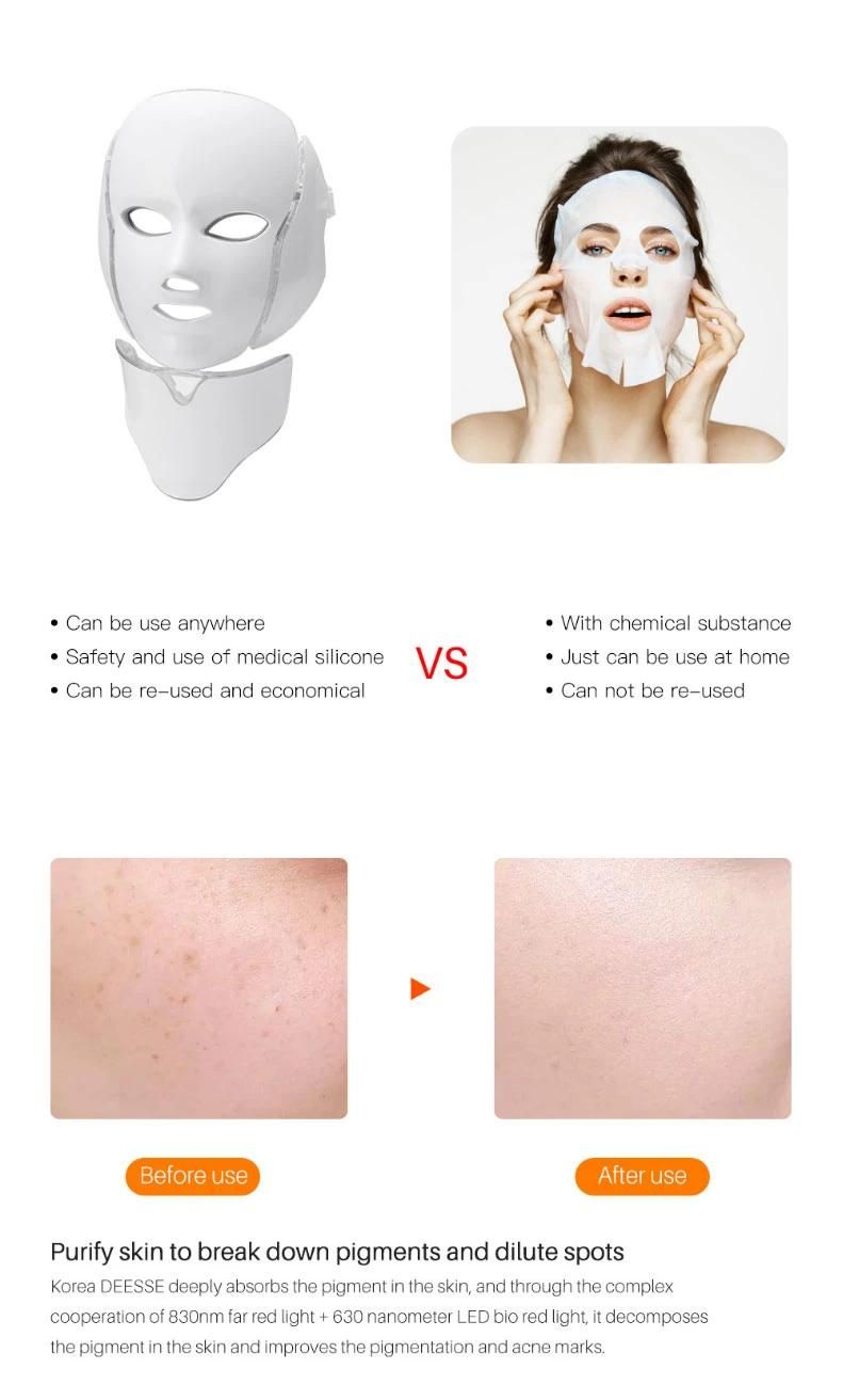 Beauty 7 Color LED Facial Mask Photon Light Skin Rejuvenation Therapy Facial Skin Care LED Light Mask with Neck