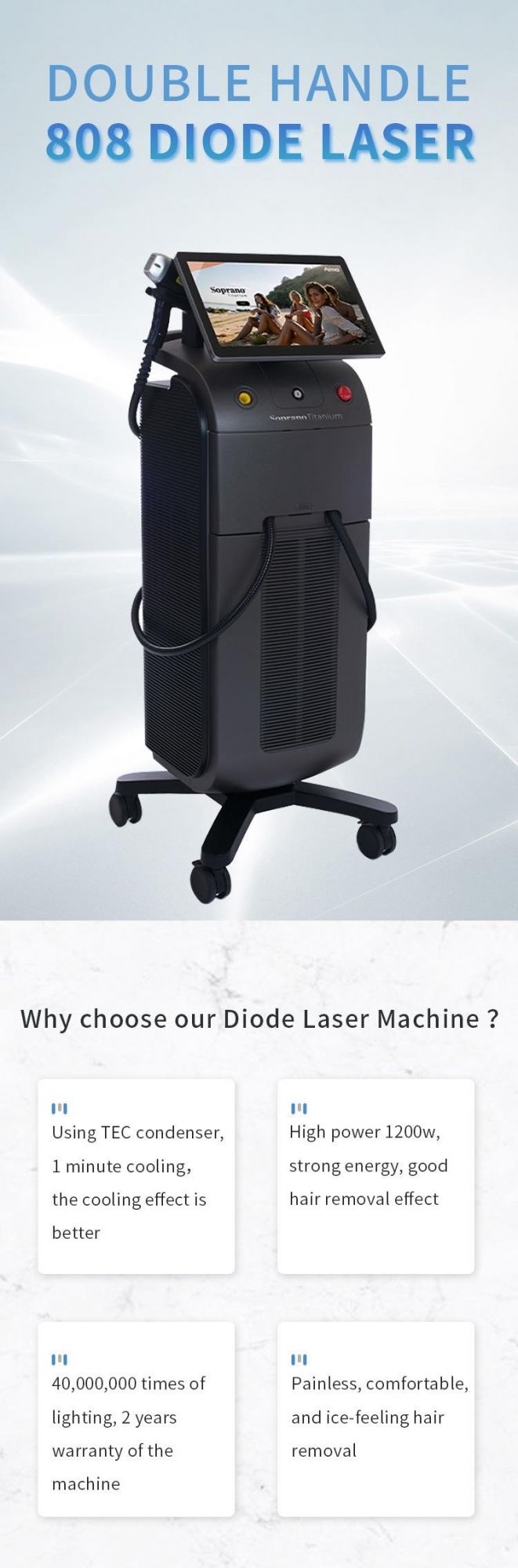 Big Spot Diode Laser 808nm Diode Laser Hair Removal Machine for Clinic