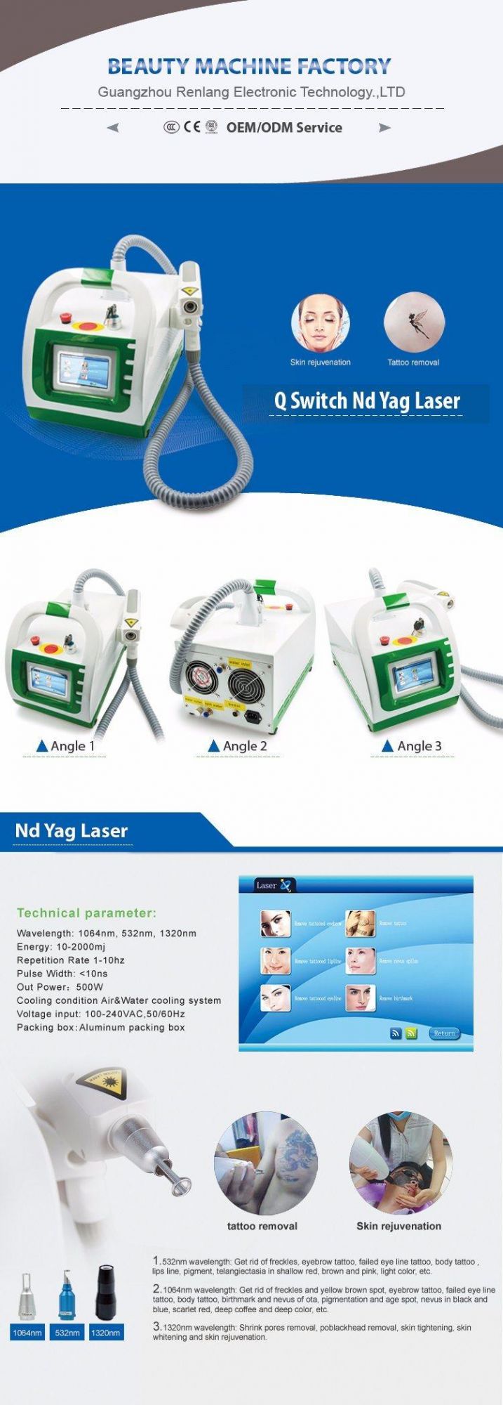 2000mj ND YAG Laser Tattoo/Eye Light Removal Machine