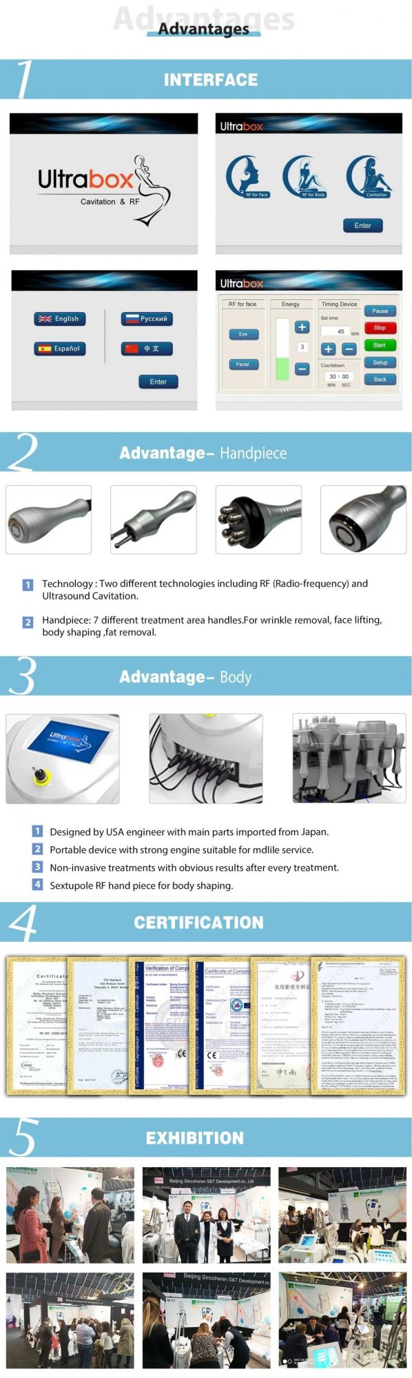 Az Sincoheren Ultrabox New 6 in 1 Ultrasonic Cavitation RF Face and Body Beauty Machine for Fat Reduction and Skin Tightening