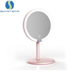 LED Lights Vanity Smart Travel Mirror with Touch Screen Switch Standing Round Makeup Mirror