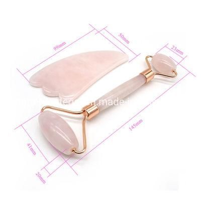 Ice Cold Stainless Steel Facejade Beauty Roller Facial Jade Roller Double Head Rose Quartz Massage Roller with Teeth