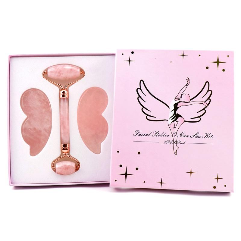 OEM High Quality Private Label Face Lift Anti Aging Natural Facial Pink Rose Quartz Gua Sha Jade Roller