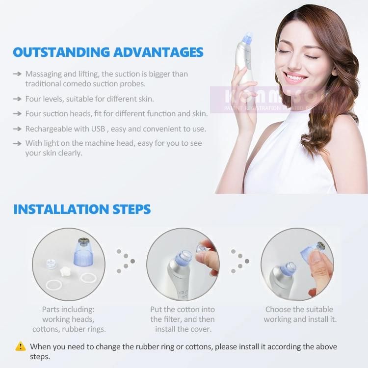 OEM CE Approved Rechargeable Four Suction Heads Dermabrasion Vacuum Pore Cleaner Blackhead Remover Machine