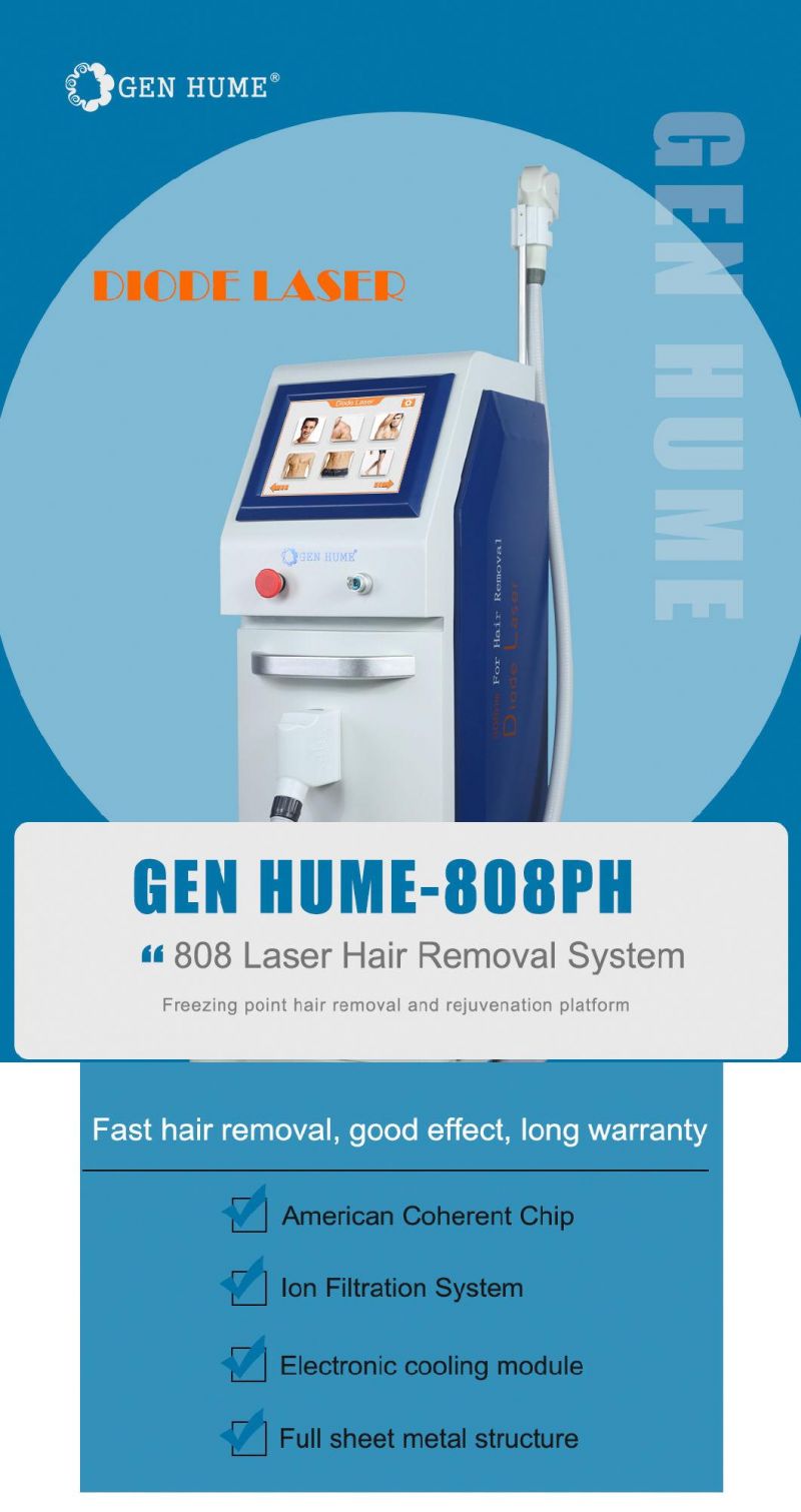 2022 Gen Hume Lower Price Triple Wavelength 808nm Diode Laser Hair Removal Beauty Machine Sapphire Exit Is Safe and Painless